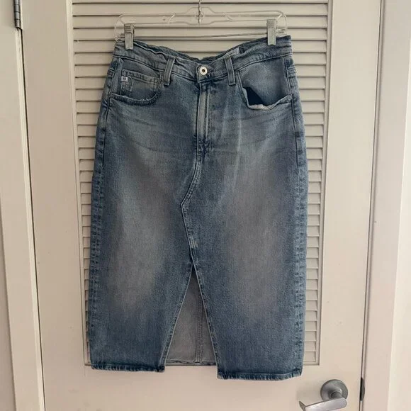 AG Jeans Alicia Denim Midi Skirt | Size 29 | Front Slit High-Waisted Classic Blu - Picture 7 of 12